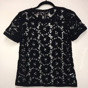 Loft Ann Taylor Women’s Small Petite Black Lace Paisley Short Sleeve Dress Shirt